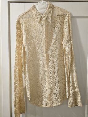 Equipment Cream Lace Blouse with Point Collar